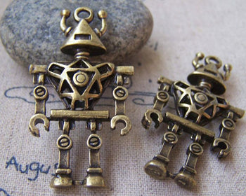 Accessories - 4 Pcs Of Antique Bronze Filigree 3D Robot Charms Pendants 24x45mm A702