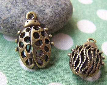 Accessories - 4 Pcs Of Antique Bronze Filigree Beetle Pendants 16x20mm A1809