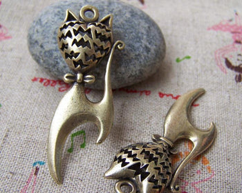 Accessories - 4 Pcs Of Antique Bronze Filigree Bow Cat Pendants Charms 18x44mm A1801