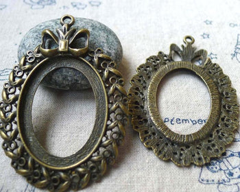 Accessories - 4 Pcs Of Antique Bronze Filigree Oval Cameo Base Settings Match 29x38mm Cabochon A5518