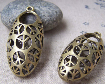 Accessories - 4 Pcs Of Antique Bronze Filigree Peace Symbol 3D Charms Pendants  19x44mm A439