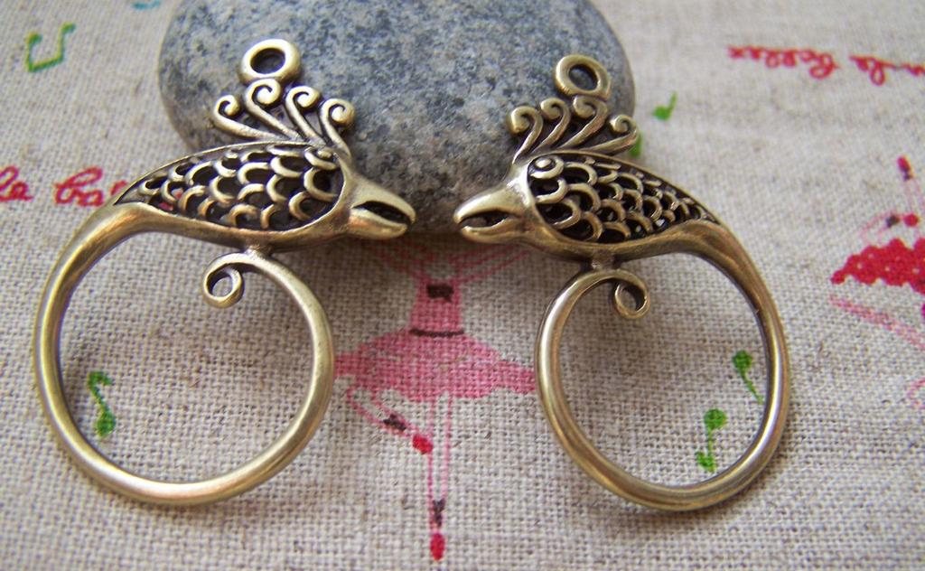 Accessories - 4 Pcs Of Antique Bronze Filigree Phoenix Earring Pendants Charms 29x34mm  A1731