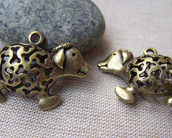 Accessories - 4 Pcs Of Antique Bronze Filigree Sheep Pendants 21x33mm A1808