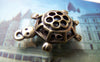 Accessories - 4 Pcs Of Antique Bronze Filigree Turtle Pendants 18x25mm A1806