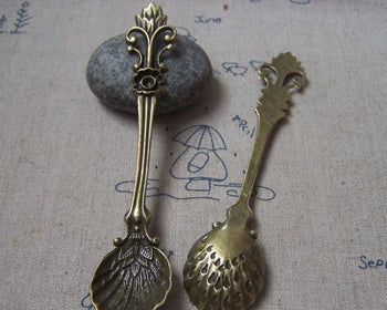 Accessories - 4 Pcs Of Antique Bronze Flower Spoon Pendants 22x107mm A4909