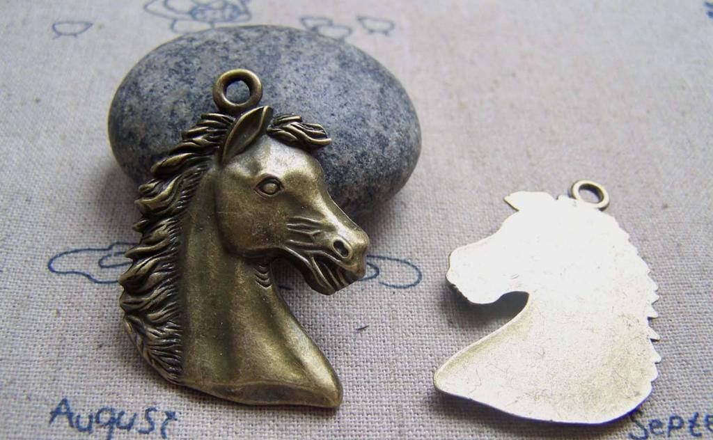 Accessories - 4 Pcs Of Antique Bronze Horse Head Pendants Charms 29x41mm A2159