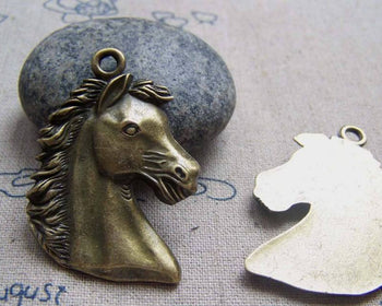 Accessories - 4 Pcs Of Antique Bronze Horse Head Pendants Charms 29x41mm A2159