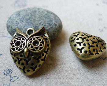 Accessories - 4 Pcs Of Antique Bronze Huge Filigree 3D Owl Head Pendant 25x29mm A5572