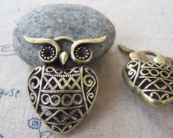 Accessories - 4 Pcs Of Antique Bronze Huge Filigree 3D Owl Pendants 26x36mm A1873