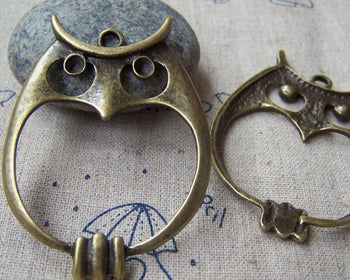 Accessories - 4 Pcs Of Antique Bronze Huge Filigree 3D Owl Pendants  40x54mm A107