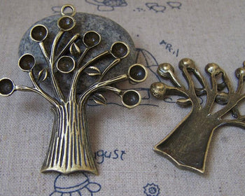 Accessories - 4 Pcs Of Antique Bronze Huge Tree Trunk Pendants Charms 50x59mm A2237