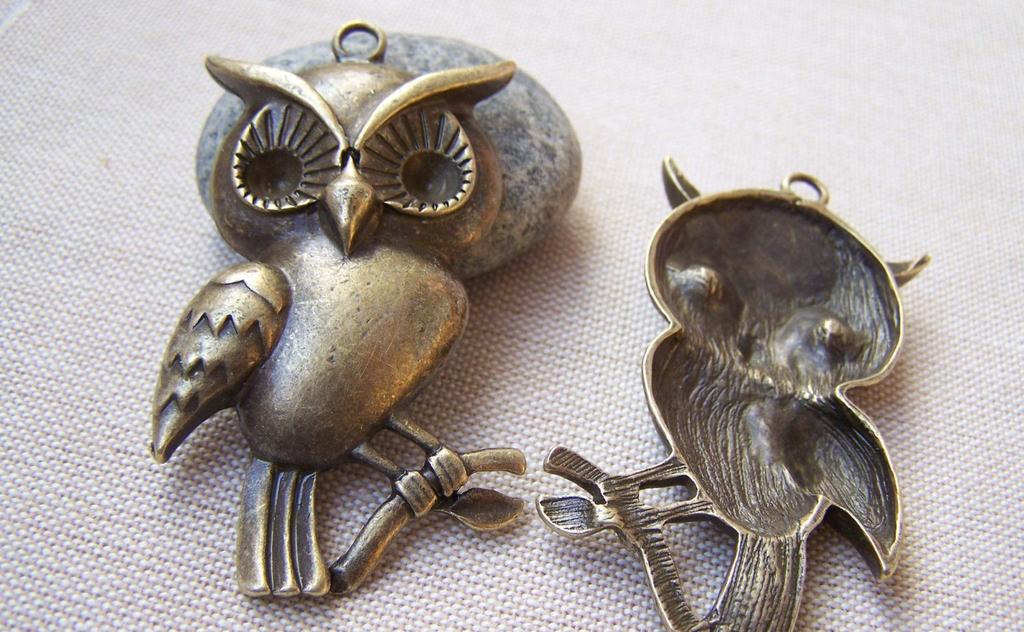 Accessories - 4 Pcs Of Antique Bronze Lovely Owl Charms Pendants 30x57mm A133