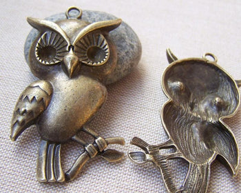 Accessories - 4 Pcs Of Antique Bronze Lovely Owl Charms Pendants 30x57mm A133