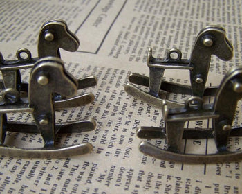 Accessories - 4 Pcs Of Antique Bronze Rocking Horse Pendants Size 31x40mm A1616