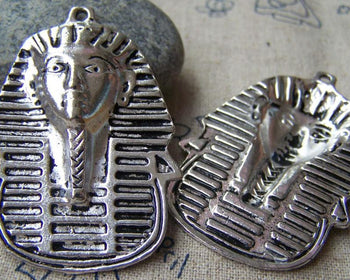 Accessories - 4 Pcs Of Antique Silver Egyptian Pharaoh Pendants 35x45mm A1623