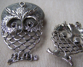 Accessories - 4 Pcs Of Antique Silver Filigree Owl Charms Pendant 37x53mm A1834