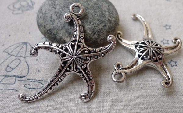 Accessories - 4 Pcs Of Antique Silver Filigree Starfish Pendants Charms 42x47mm A6736