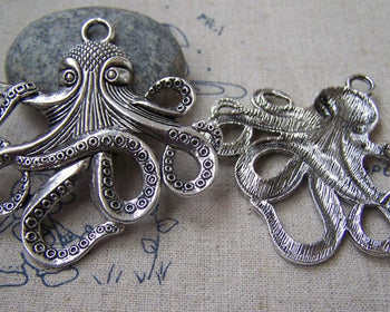 Accessories - 4 Pcs Of Antique Silver Huge Octopus Pendants 57x59mm A2919