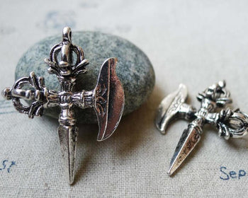 Accessories - 4 Pcs Of Antique Silver Pewter Double Vajra/Dorje Cross Buddhism Pendants 30x38mm A5578