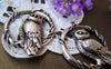 Accessories - 4 Pcs Of Antique Silver Round Owl Ring Charms Pendants 38x40mm A3051