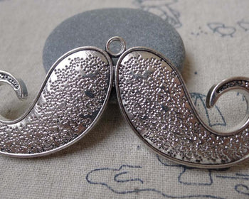 Accessories - 4 Pcs Of Antique Silver Textured Moustache Pendant Charms  30x75mm A7277