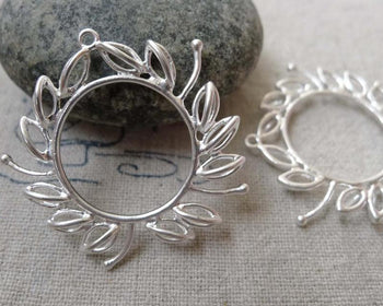 Accessories - 4 Pcs Of Matte Silver Brass Leaf Ring Charms 28x30mm A6677