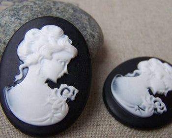 Accessories - 4 Pcs Resin Victorian Black Lady Oval Cameo Cabochon 30x40mm A4063