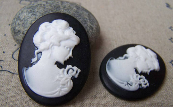 Accessories - 4 Pcs Resin Victorian Black Lady Oval Cameo Cabochon 30x40mm A4063