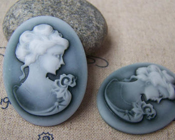 Accessories - 4 Pcs Resin Victorian Green Lady Oval Cameo Cabochon 30x40mm  A4032