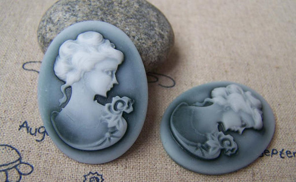 Accessories - 4 Pcs Resin Victorian Green Lady Oval Cameo Cabochon 30x40mm  A4032