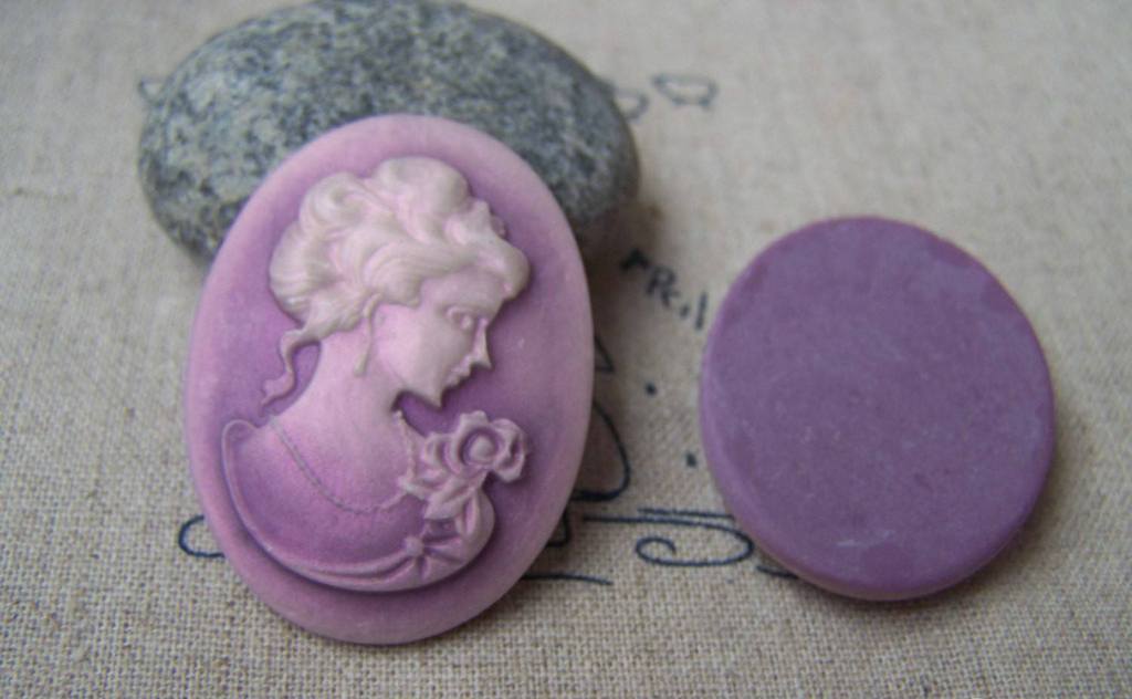 Accessories - 4 Pcs Resin Victorian Purple Lady Oval Cameo Cabochon 30x40mm A4027
