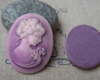 Accessories - 4 Pcs Resin Victorian Purple Lady Oval Cameo Cabochon 30x40mm A4027