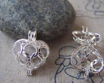 Accessories - 4 Pcs Silver Tone Filigree 3D Heart Wish Box Retro Olympic Rings Pendants  16x19mm A4330