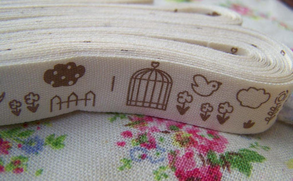 Accessories - 5.46 Yards (5 Meter) Bird Cage Pattern Cotton Ribbon Label String A2546