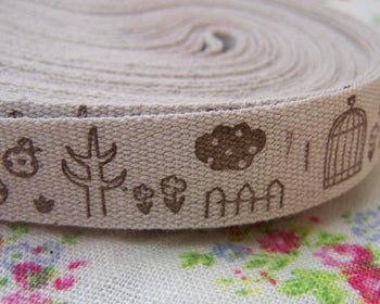 Accessories - 5.46 Yards (5 Meter) Bird Cage Pattern Linen Ribbon Label String A2581