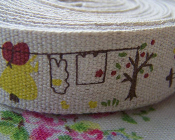 Accessories - 5.46 Yards (5 Meter) Lovely Girl Dog Ducks Print Linen Ribbon Label String A2652