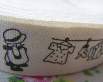 Accessories - 5.46 Yards (5 Meter) Lovely Girl Drying Up Clothes Print Cotton Ribbon Label String A2638
