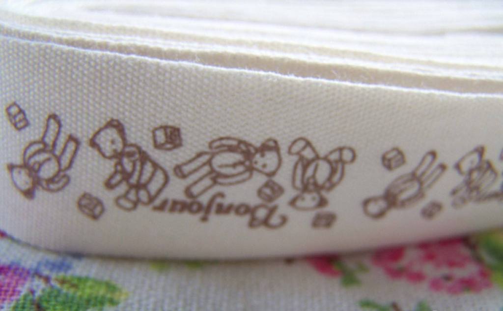 Accessories - 5.46 Yards (5 Meters) Bear Print Cotton Ribbon Label String A2672
