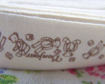 Accessories - 5.46 Yards (5 Meters) Bear Print Cotton Ribbon Label String A2672