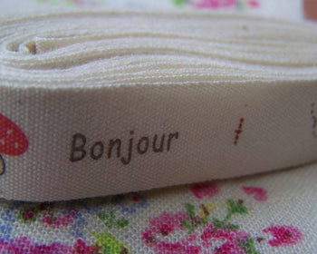 Accessories - 5.46 Yards (5 Meters) Bee Flower Mushroom Beetle Print Cotton Ribbon Label String Red A2593