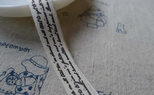 Accessories - 5.46 Yards (5 Meters) Black Handwriting Print Cotton Ribbon Label String A5514
