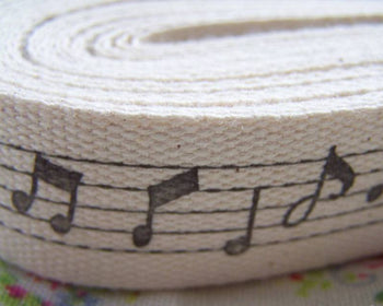 Accessories - 5.46 Yards (5 Meters) Black Music Notes Print Cotton Ribbon Label String A2629