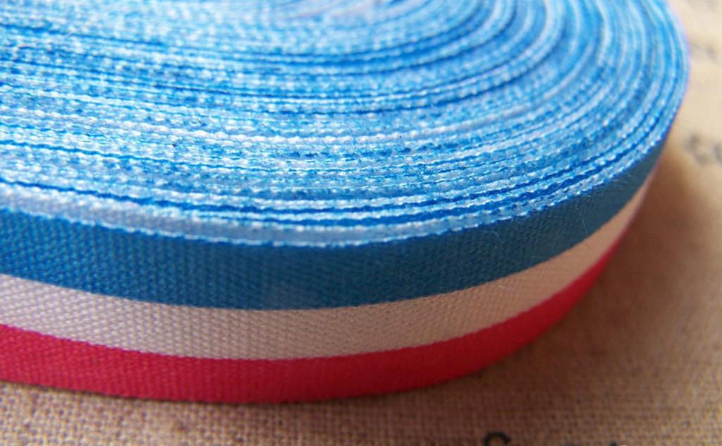 Accessories - 5.46 Yards (5 Meters) Blue White And Red Three Color Print Cotton Ribbon Label String A2647