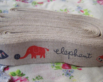 Accessories - 5.46 Yards (5 Meters) Circus Elephant Print Linen Ribbon Label String A2684