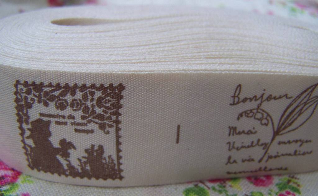 Accessories - 5.46 Yards (5 Meters) French Print Cotton Ribbon Label String A2622