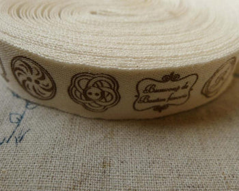 Accessories - 5.46 Yards (5 Meters) Handmade Brown Button Pattern Print Cotton Ribbon Label String A5528