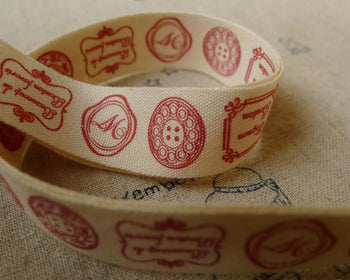 Accessories - 5.46 Yards (5 Meters) Handmade Red Button Pattern Print Cotton Ribbon Label String A5529