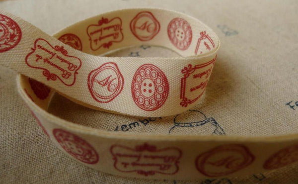 Accessories - 5.46 Yards (5 Meters) Handmade Red Button Pattern Print Cotton Ribbon Label String A5529