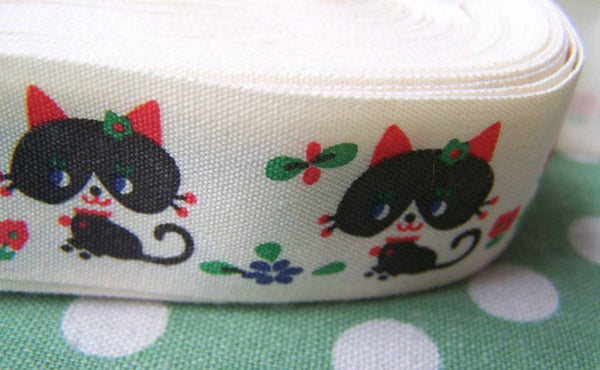 Accessories - 5.46 Yards (5 Meters) Kitten Cat Print Cotton Ribbon Label String  25mm A2596