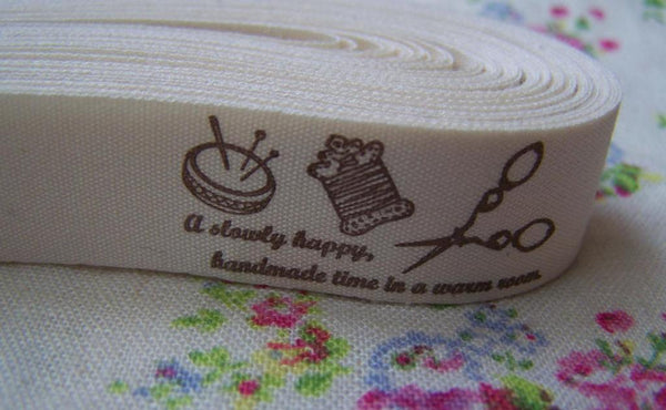 Accessories - 5.46 Yards (5 Meters) Knitting Sewing Handicrafts Print Cotton Ribbon Label String A2542